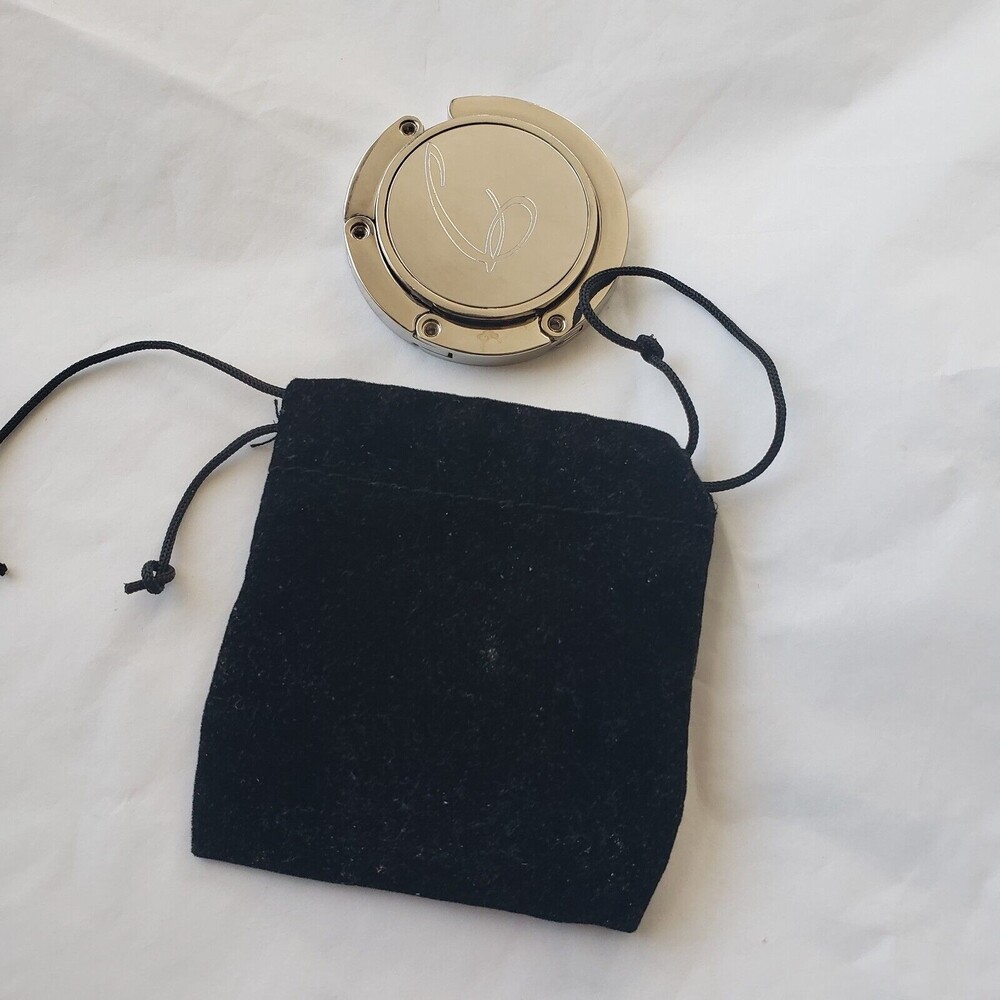 Purse Hook Silver-tone w Velveteen Bag Holder Magnetic Purse Holder